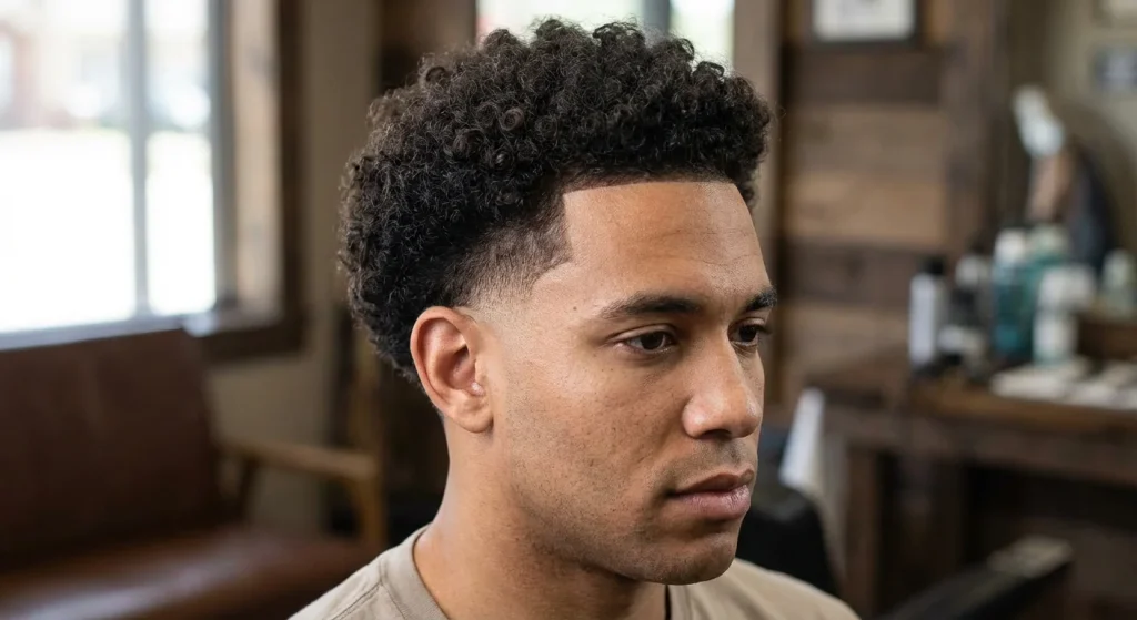 What is Burst Taper Fade – Variations & Guide (2026) 2 Burst Taper fade curly hair - Type 01 burst taper fade
