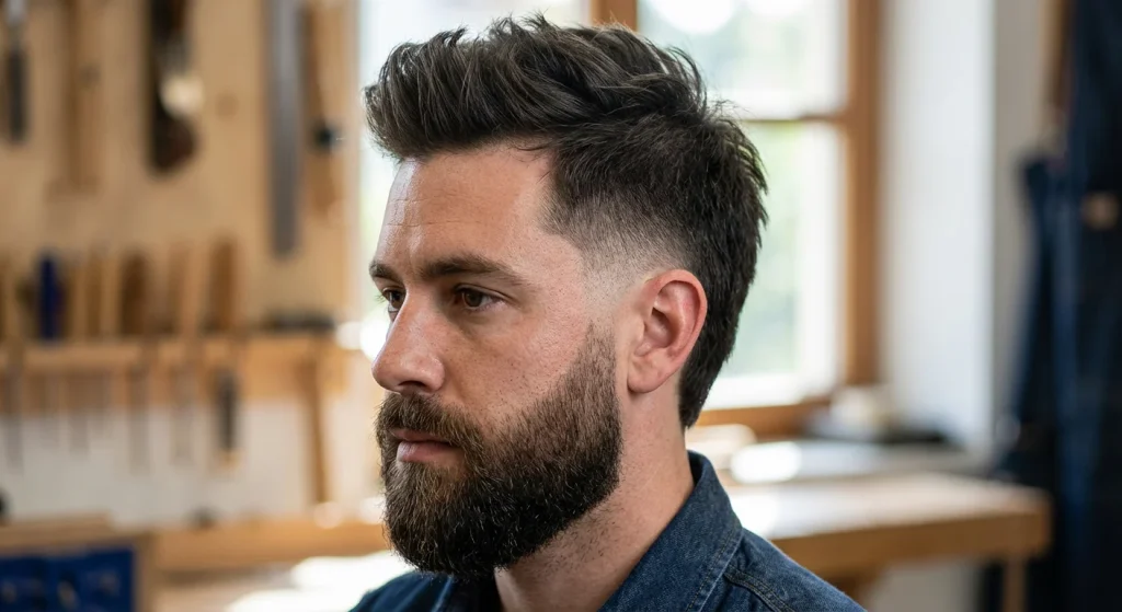 What is Burst Taper Fade – Variations & Guide (2026) 4 Burst Taper fade with beard - Type 03 of burst taper fade